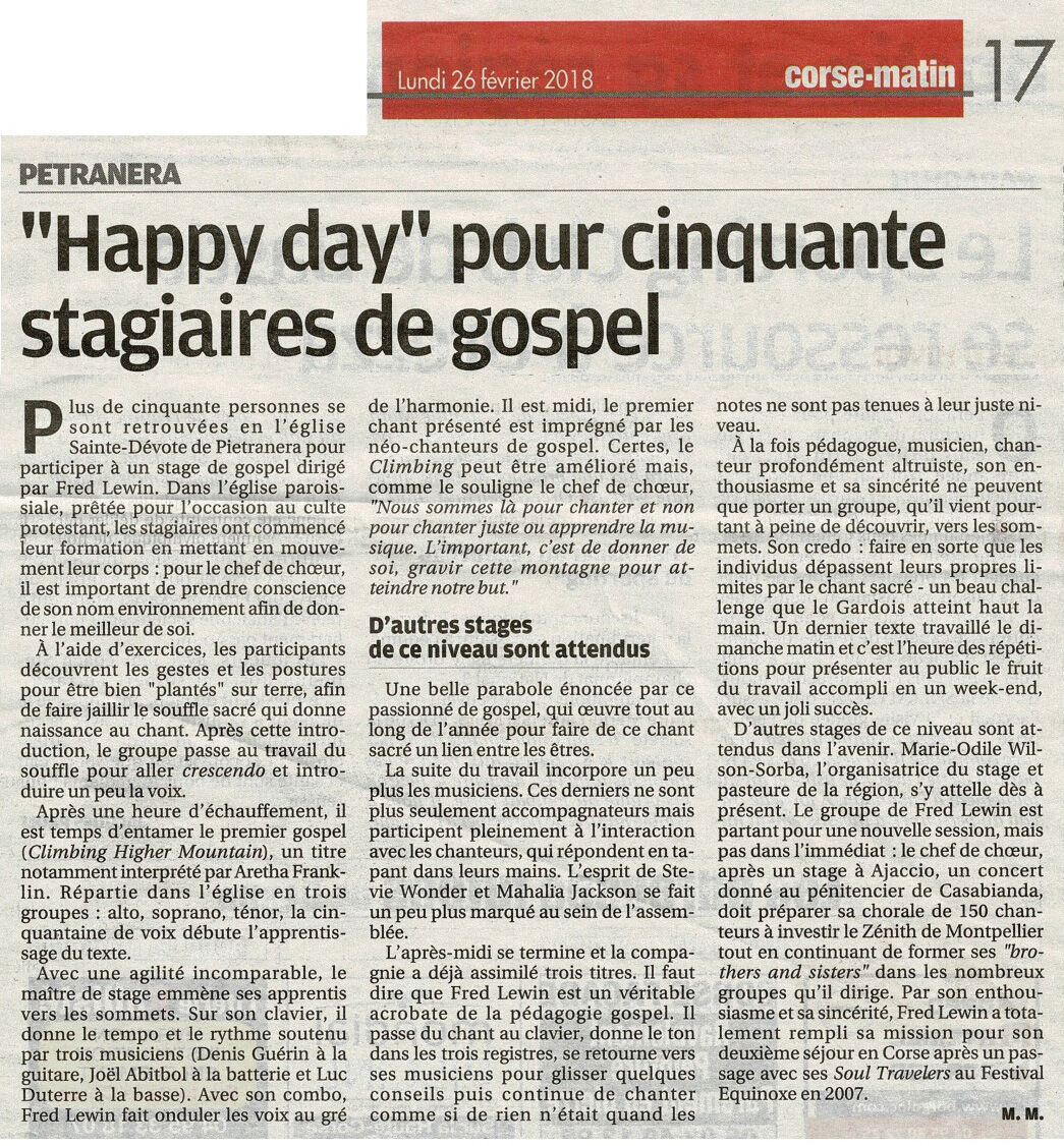 "Happy day" pour cinquante stagiaires de gospel Corse Matin